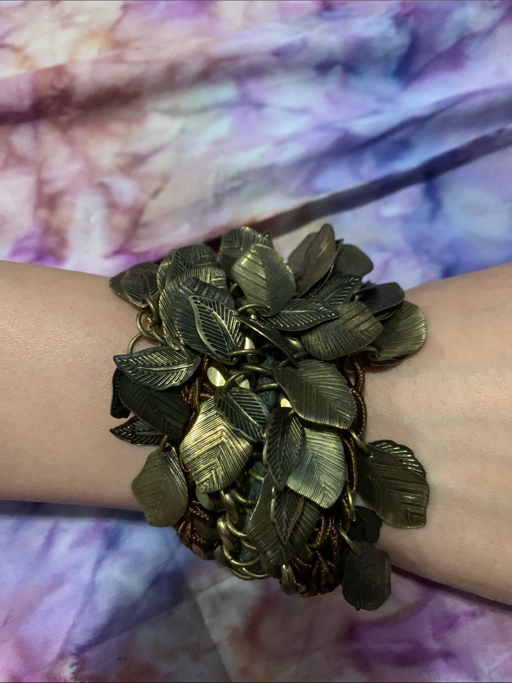 Antique Brass Leaf Statement Bracelet - Multi Strand